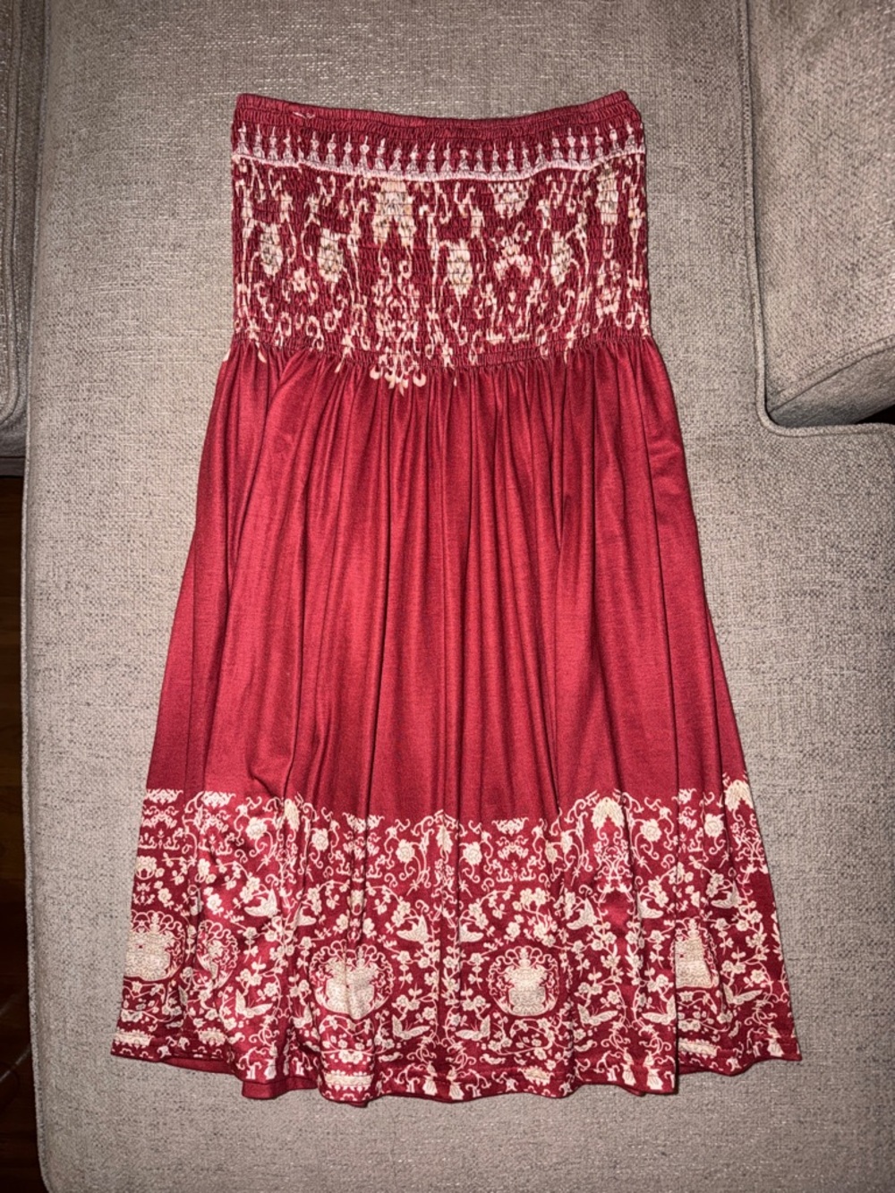 Amazon Red Strapless Smocked Boho Midi Dress